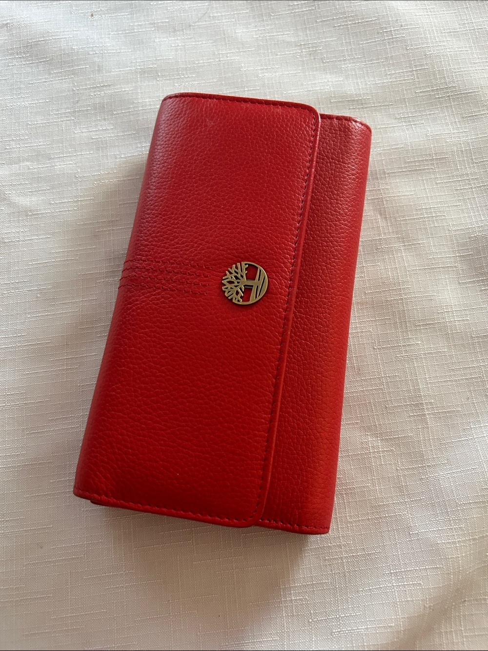 Red Leather Wallet with Gold Emblem - Women Accessories
